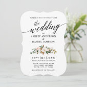 Calligrafie-Waterverf Magnolias Rozen Weddenschap Kaart (Staand voorkant)