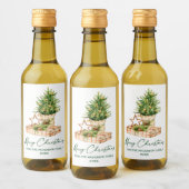 Calligrafie - Waterverf met groene inkt - kerstboo Wijn Etiket (Flessen)