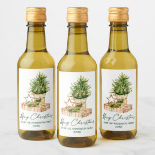Calligrafie - Waterverf met groene inkt - kerstboo Wijn Etiket