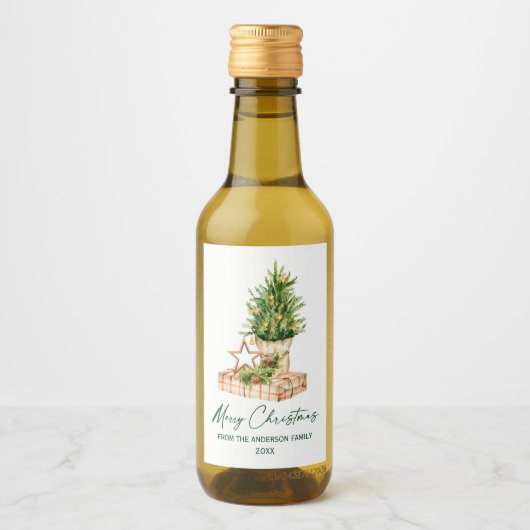 Calligrafie - Waterverf met groene inkt - kerstboo Wijn Etiket (Voorkant)