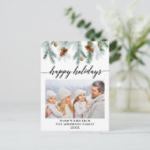Calligrafie Waterverf Pine Cones Photo Holiday Briefkaart (Staand voorkant)