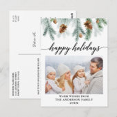 Calligrafie Waterverf Pine Cones Photo Holiday Briefkaart (Voorkant / Achterkant)