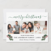 Calligrafie Waterverf Pines Berries 3 Fotogroen Feestdagenkaart (Voorkant)