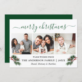 Calligrafie Waterverf Pines Berries 3 Fotogroen Feestdagenkaart