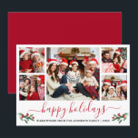 Calligrafie Waterverf Red Holly 5 Foto Feestdagenkaart<br><div class="desc">Modern kalligrafiescript 5 Fotoserie Foto Collage Prettige feestdagen Kaart bevat Waterverf Kerstkleertjes - Rood script</div>
