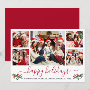 Calligrafie Waterverf Red Holly 5 Foto Feestdagenkaart