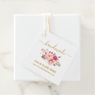 Calligrafie Waterverf Roze Floral Handmade Gold Bedankjes Labels
