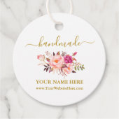 Calligrafie Waterverf Roze Floral Handmade Gold Bedankjes Labels (Voorkant)