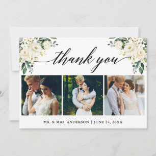 Calligrafie Waterverf White Floral Wedding Photo Bedankkaart