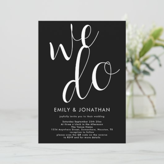 Calligrafie We doen QR Code Weddenschap Black Kaart (Staand voorkant)