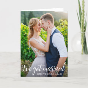 Calligrafie we hebben een gehuwde huwelijksfotokaa bedankkaart