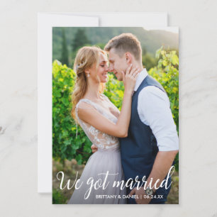 Calligrafie we hebben een huwelijksfotokaart bedankkaart