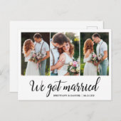 Calligrafie We zijn getrouwd 3 foto Briefkaart (Voorkant / Achterkant)
