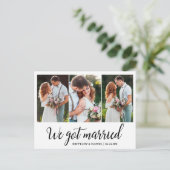 Calligrafie We zijn getrouwd 3 foto Briefkaart (Staand voorkant)