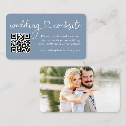 Calligrafie Web QR Foto Dusty Blue Informatiekaartje (Voorkant / Achterkant)