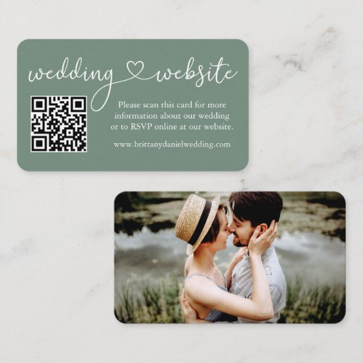 Calligrafie Web QR Foto Sage Green Informatiekaartje (Voorkant / Achterkant)