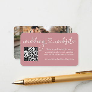 Calligrafie Web QR Photo Dusty Roos Heart Wedding Informatiekaartje