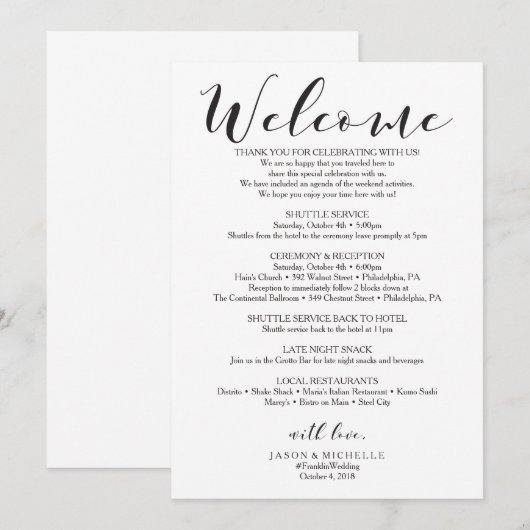 Calligrafie Weddenroute - Welkomstwoord voor bruil Kaart (Voorkant / Achterkant)