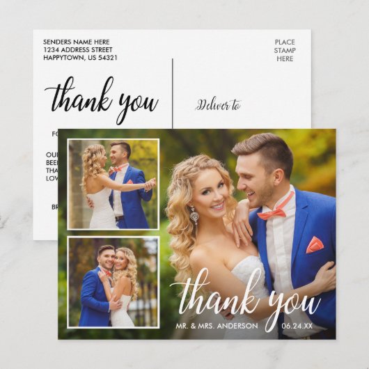 Calligrafie Weddenschap 3 Foto collage Hartelijk d Briefkaart (Voorkant / Achterkant)