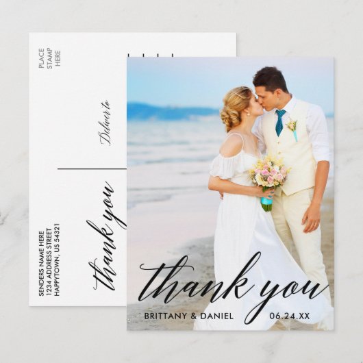 Calligrafie Weddenschap Bride Groom Foto bedankt B Briefkaart (Voorkant / Achterkant)