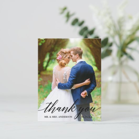 Calligrafie | Weddenschap Bride Groom Foto bedankt Briefkaart (Staand voorkant)