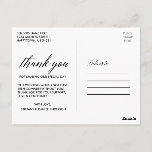 Calligrafie | Weddenschap Bride Groom Foto bedankt Briefkaart (Achterkant)