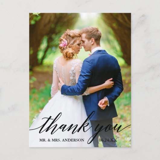 Calligrafie | Weddenschap Bride Groom Foto bedankt Briefkaart (Voorkant)