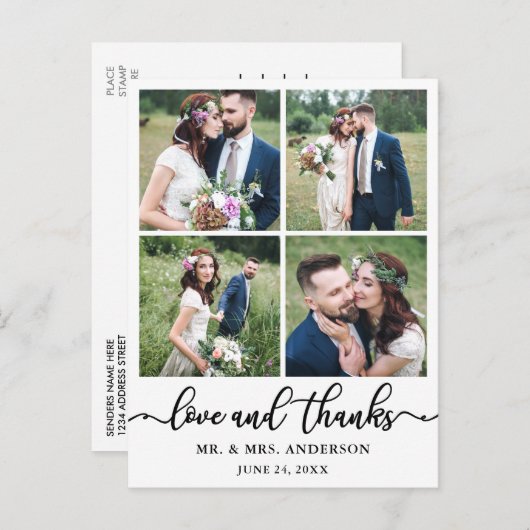 Calligrafie Weddenschap Collage 4 Foto Hartelijk d Briefkaart (Voorkant / Achterkant)