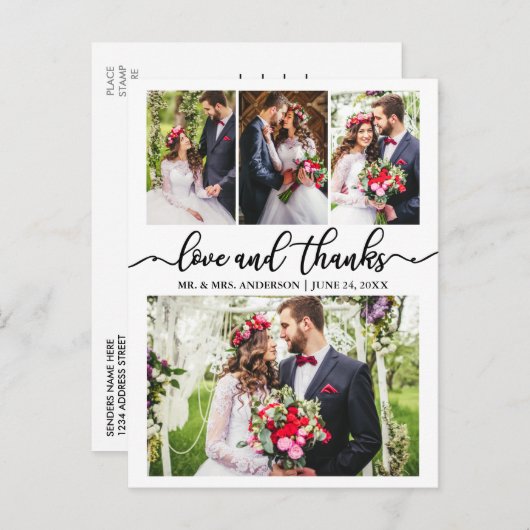 Calligrafie Weddenschap Collage Love Bedankt 4 Fot Briefkaart (Voorkant / Achterkant)