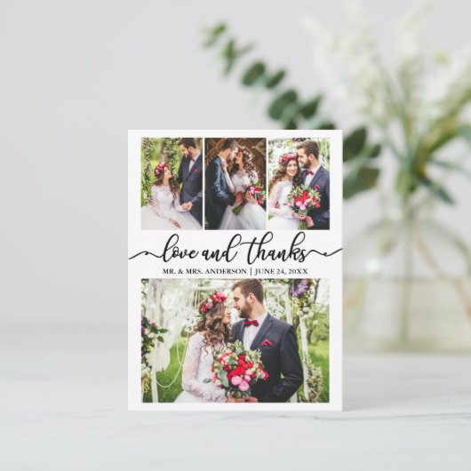 Calligrafie Weddenschap Collage Love Bedankt 4 Fot Briefkaart (Staand voorkant)