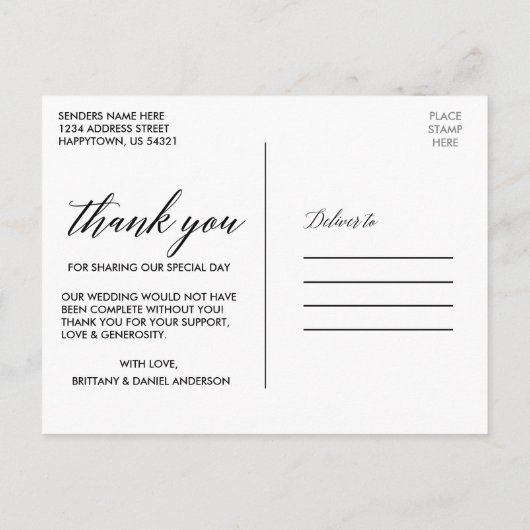 Calligrafie Weddenschap Foto Bride Groom Hartelijk Briefkaart (Achterkant)