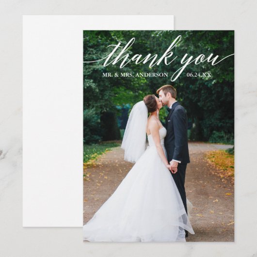 Calligrafie Weddenschap Foto Elegant Bedankkaart (Voorkant / Achterkant)