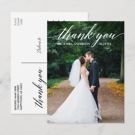 Calligrafie Weddenschap Foto Elegant Bedankt Briefkaart (Voorkant / Achterkant)