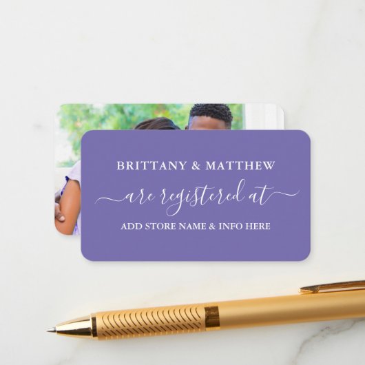 Calligrafie Weddenschap Foto Periwinkle Informatiekaartje (Voorkant / Achterkant in situ)