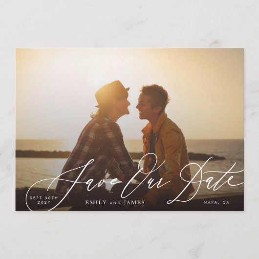 Calligrafie Weddenschap Zwart en Witte QR Code Fot Save The Date (Voorkant)