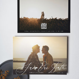 Calligrafie Weddenschap Zwart en Witte QR Code Fot Save The Date