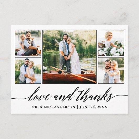 Calligrafie Wedding 5 Foto's en Bedankt Briefkaart (Voorkant)