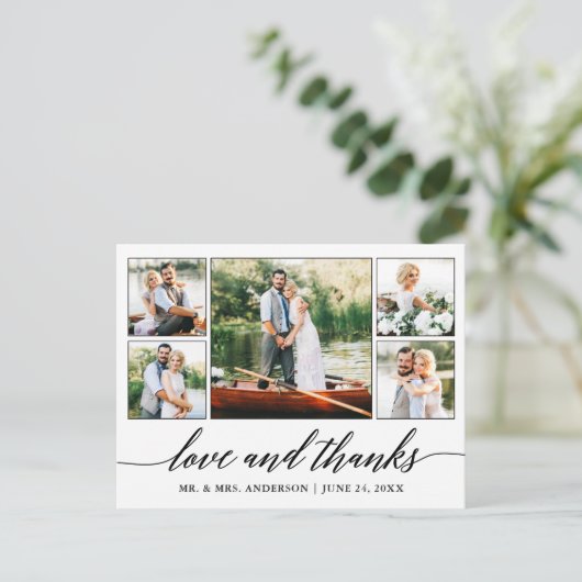 Calligrafie Wedding 5 Foto's en Bedankt Briefkaart (Staand voorkant)