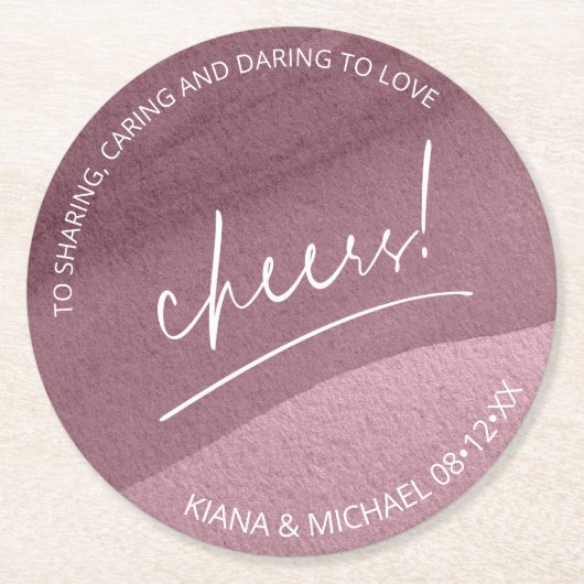 Calligrafie Wedding Cheers Mauve ID771 Ronde Kartonnen Onderzetter (Voorkant)