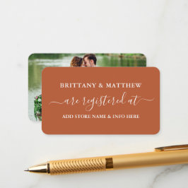 Calligrafie Wedding Registry Foto Terracotta Informatiekaartje