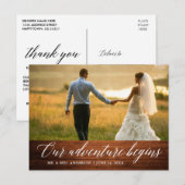 Calligrafie Wedding Wood Ons avontuur begint Briefkaart (Voorkant / Achterkant)