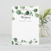 Calligrafie Wedding Words of Wisdom Eucalyptus Advieskaart (Staand voorkant)