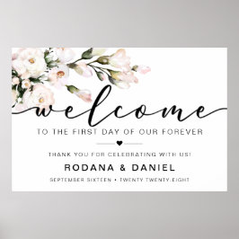 Calligrafie Welkom Blush Floral Wedding Sign Poster