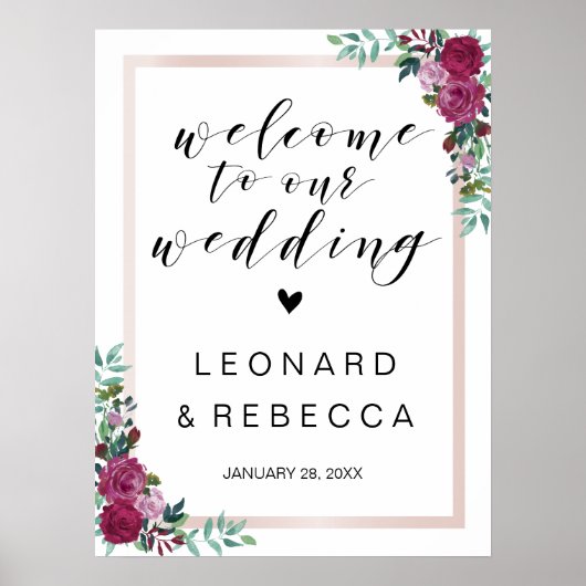 Calligrafie Welkomstbord rozen lijst Poster (Voorkant)