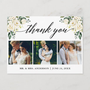 Calligrafie White Floral Wedding Dankuwel Briefkaart