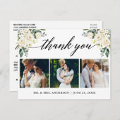 Calligrafie White Floral Wedding Dankuwel Briefkaart (Voorkant / Achterkant)