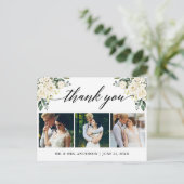 Calligrafie White Floral Wedding Dankuwel Briefkaart (Staand voorkant)