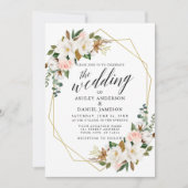 Calligrafie White Magnolias Rozen Gold Wedding Kaart (Voorkant)