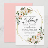 Calligrafie White Magnolias Rozen Weddenschap Gold Kaart (Voorkant / Achterkant)