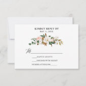 Calligrafie White Magnolias Rozen Wedding RSVP Kaartje (Achterkant)